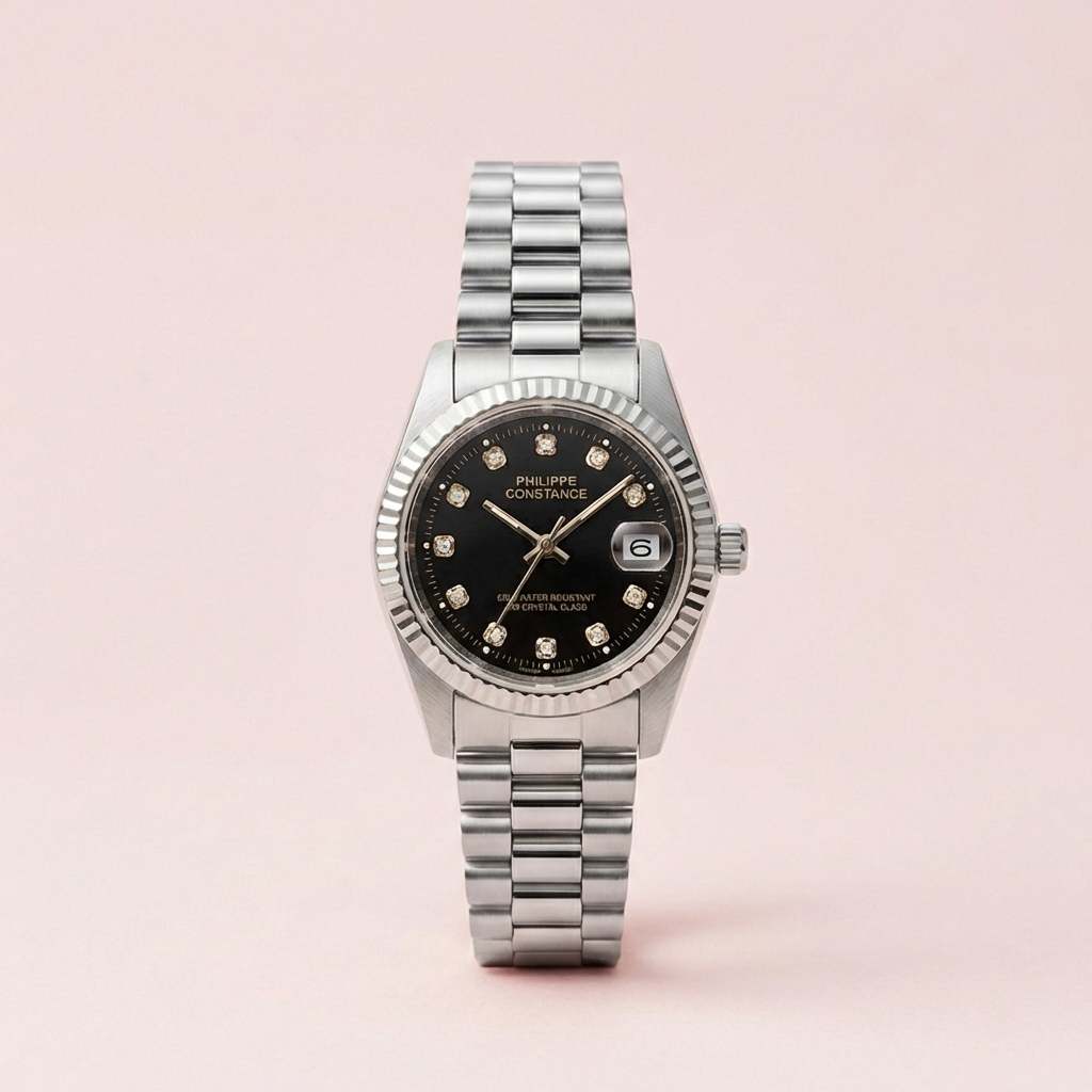 PHILIPPE CONSTANCE "SERRATED SILVER" STONES BLACK