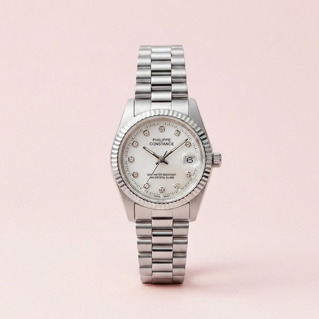 PHILIPPE CONSTANCE "SERRATED SILVER" STONES WHITE MARBLE