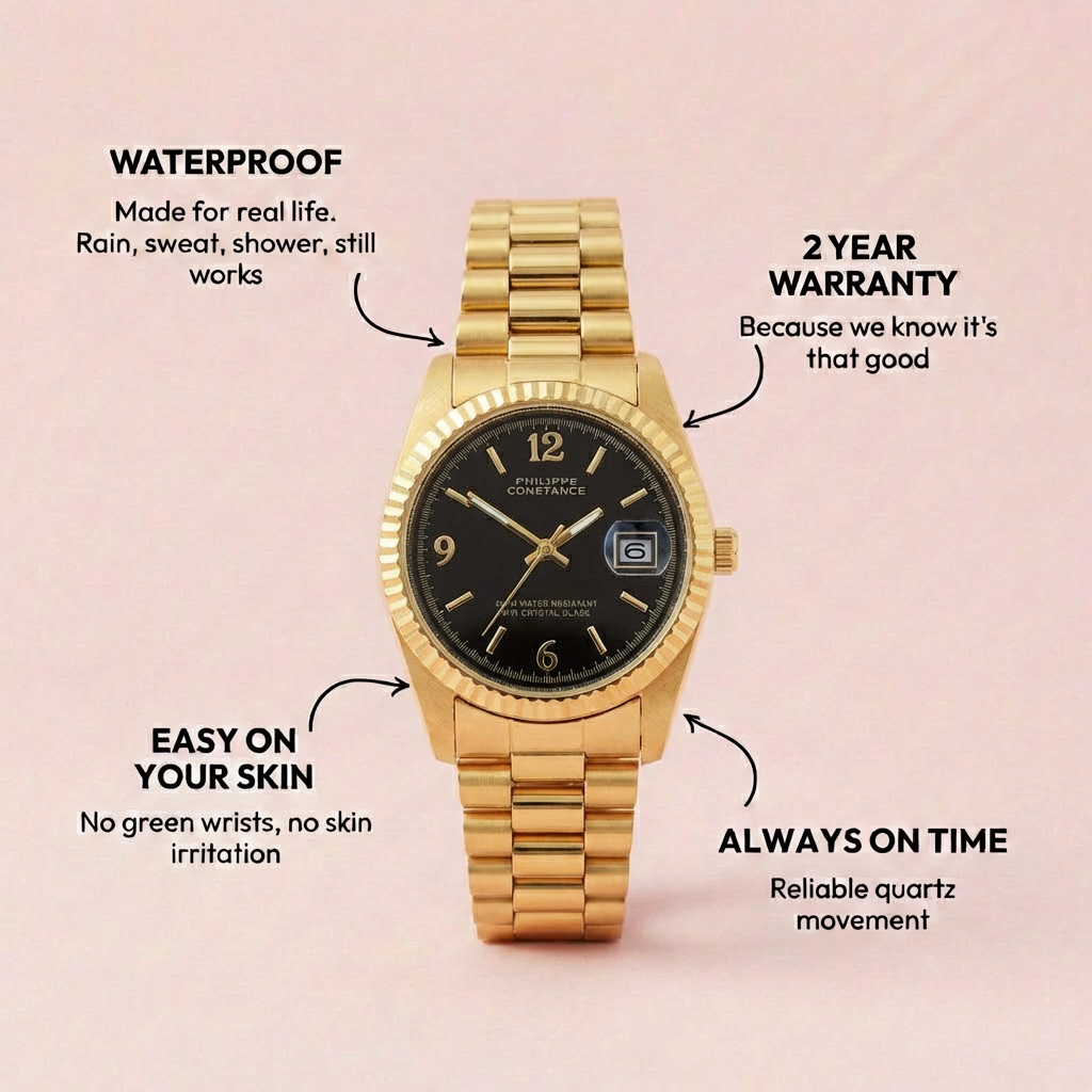 PHILIPPE CONSTANCE "SERRATED GOLD" PLAIN BLACK