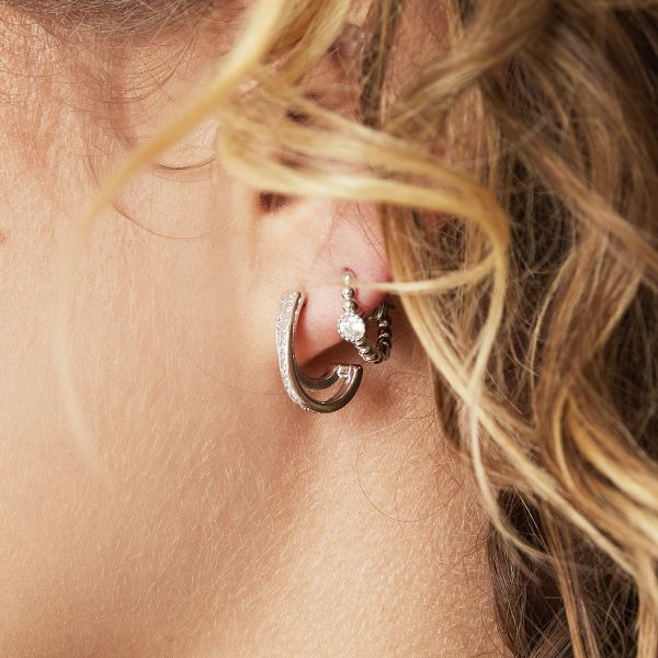 EARRINGS PEARLS IN A ROW SILVER