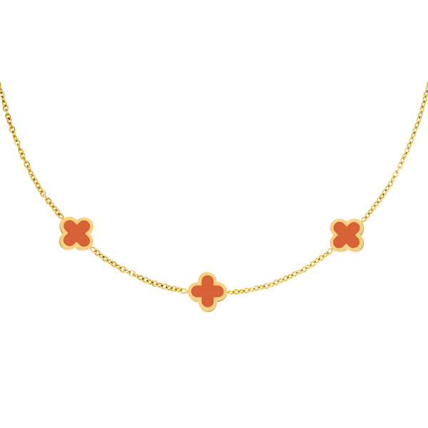 NECKLACE THREE COLORFUL CLOVERS - ORANGE